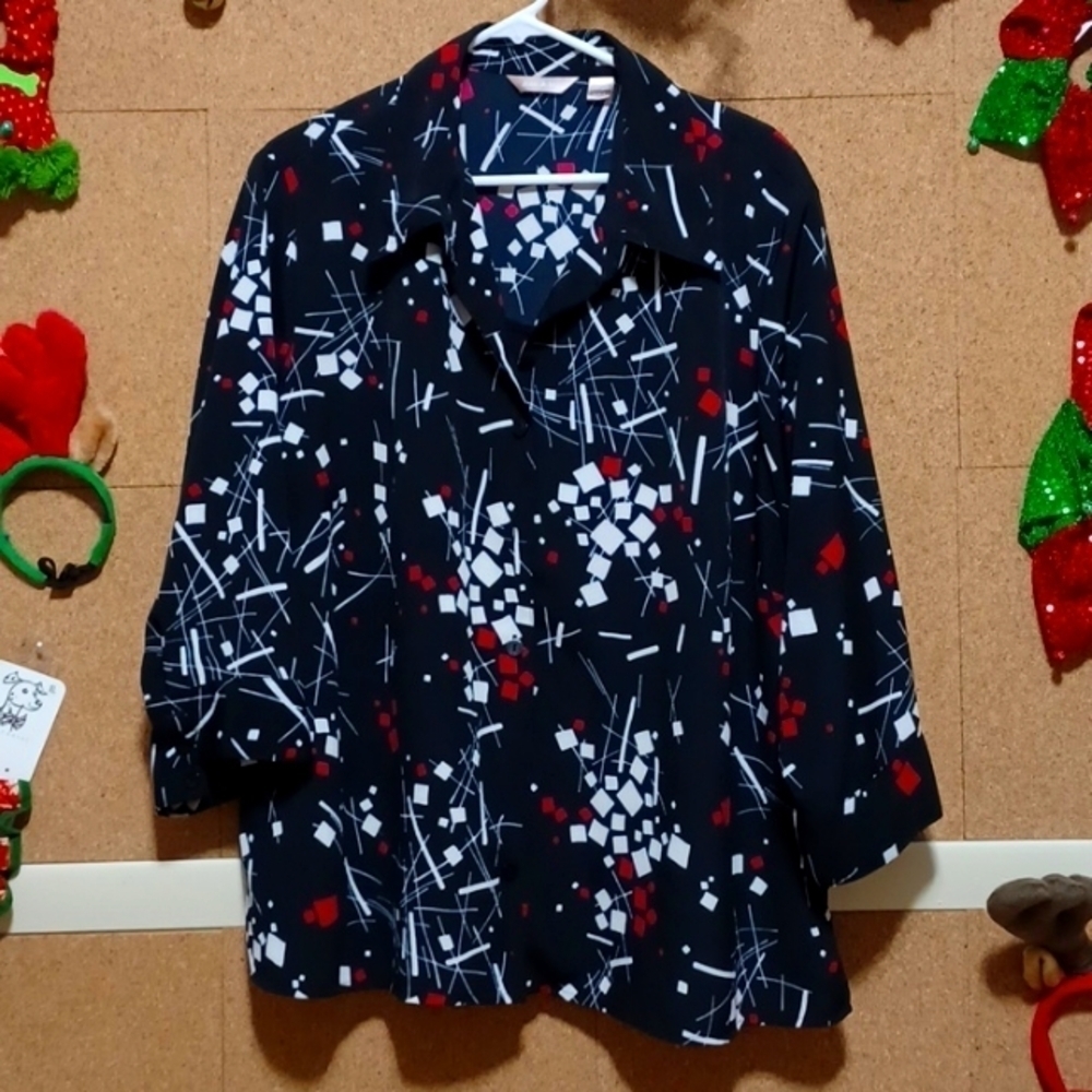 WHITE STAG WOMENS TOP SIZE 4X IN A BEAUTIFUL BLACK RED AND WHITE